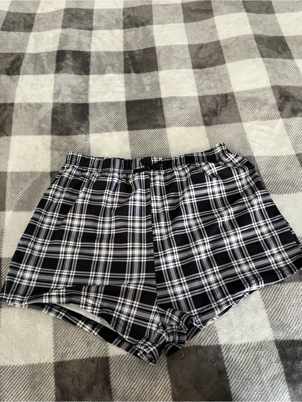 Black & White Plaid Athletic Shorts for Women